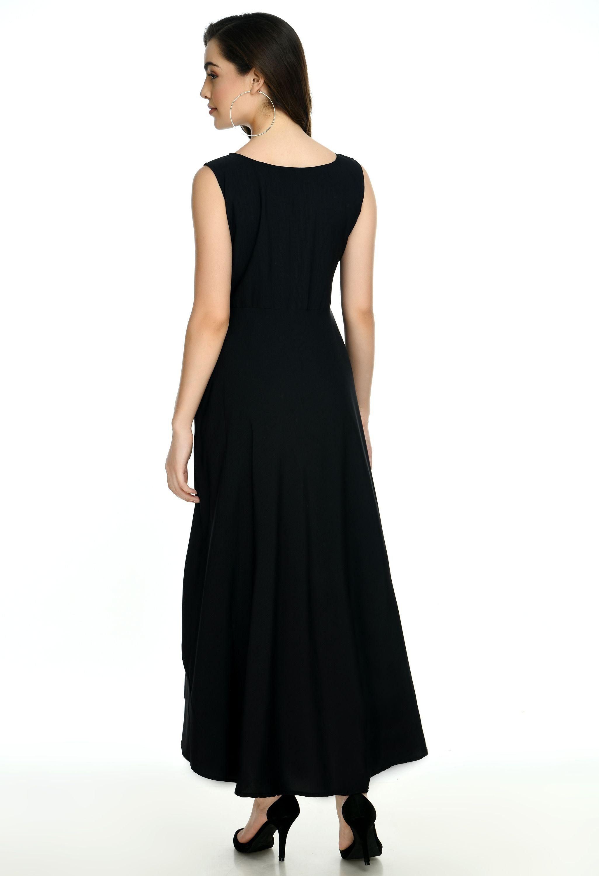 Oceanista Damen Maxikleid mit Kreppverzierung, Partywear, Schwarz