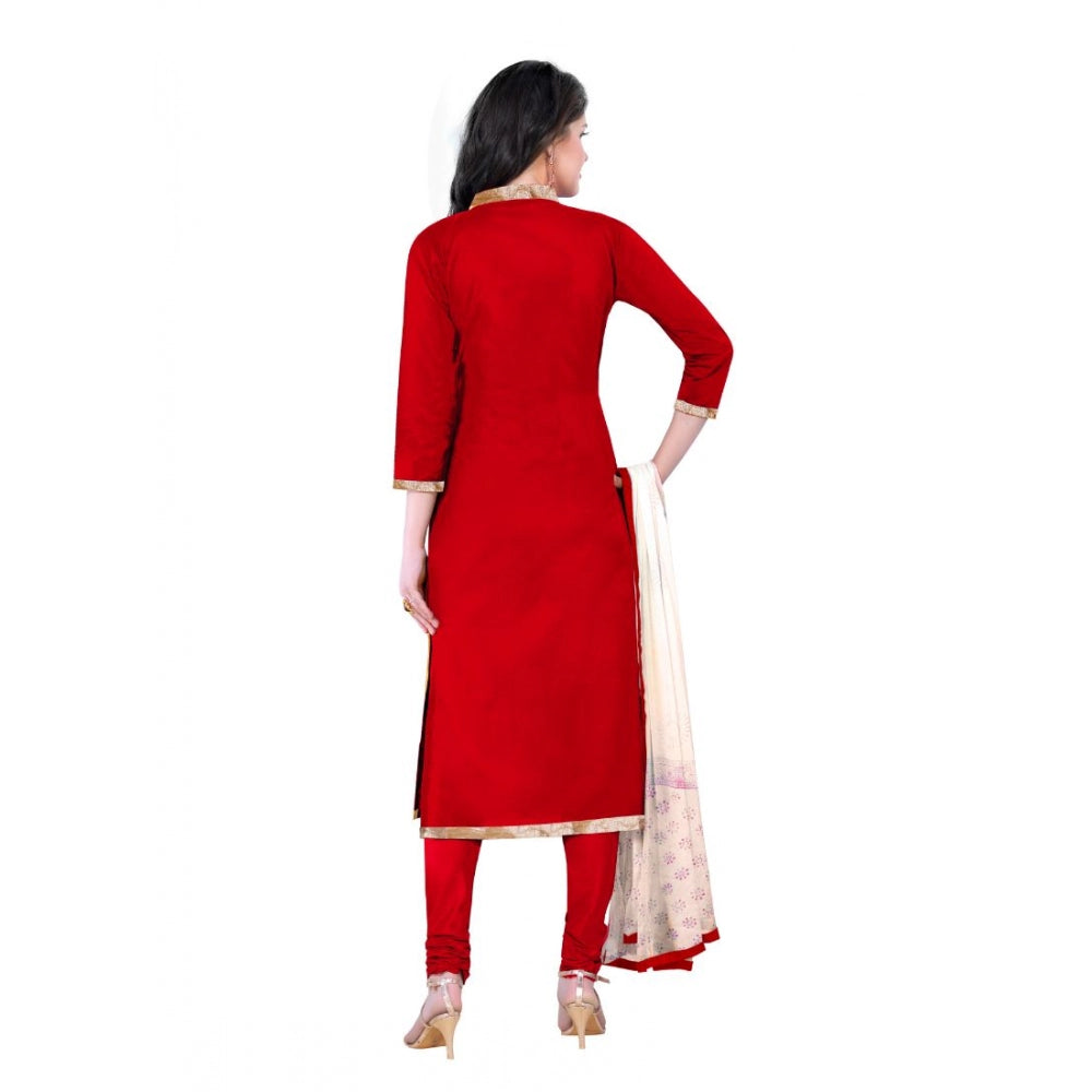 Generic Women's Cotton Unstitched Salwar-Suit Material With Dupatta (Red, 2-2.5mtrs)