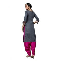 Generic Women's Cotton Unstitched Salwar-Suit Material With Dupatta (Grey, 2-2.5mtrs)