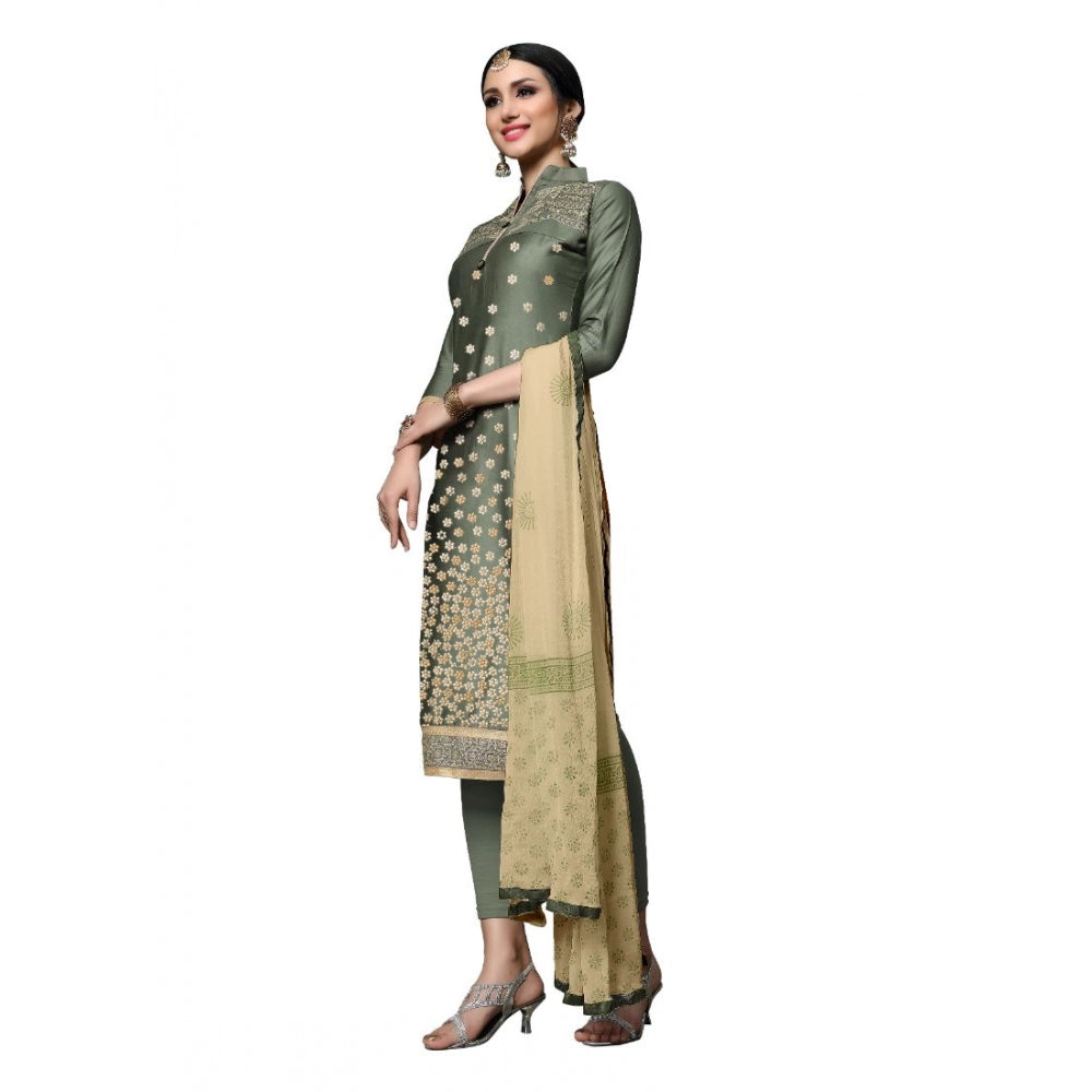 Generic Women's Cotton Unstitched Salwar-Suit Material With Dupatta (Light Green, 2-2.5mtrs)