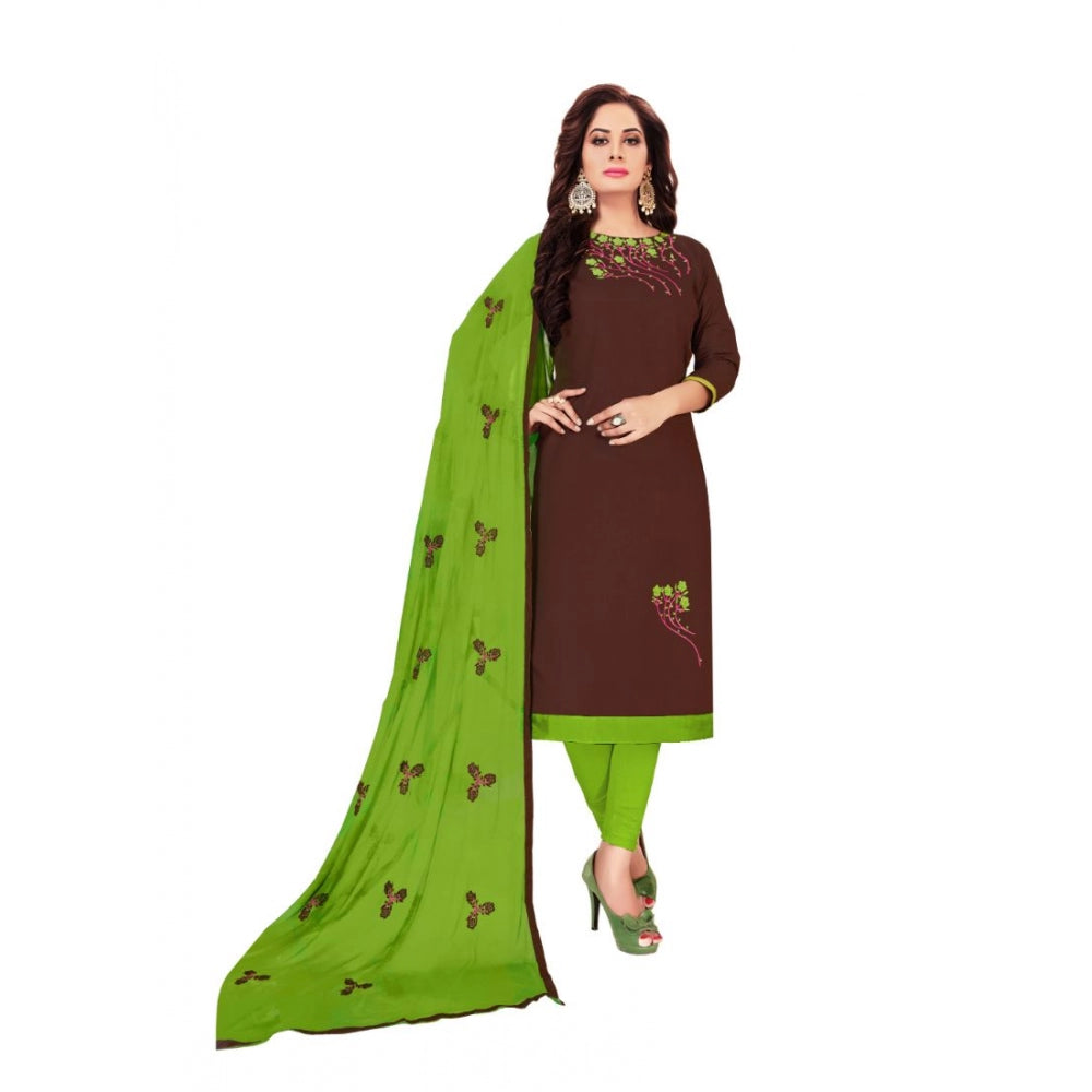 Generic Women's Glaze Cotton Unstitched Salwar-Suit Material With Dupatta (Brown, 2-2.5mtrs)