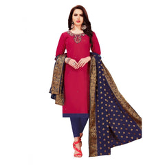 Generic Women's Slub Cotton Unstitched Salwar-Suit Material With Dupatta (Magenta, 2-2.5mtrs)