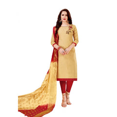 Generic Women's Slub Cotton Unstitched Salwar-Suit Material With Dupatta (Sandel, 2-2.5mtrs)