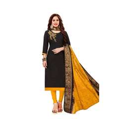 Generic Women's Slub Cotton Unstitched Salwar-Suit Material With Dupatta (Black, 2-2.5mtrs)