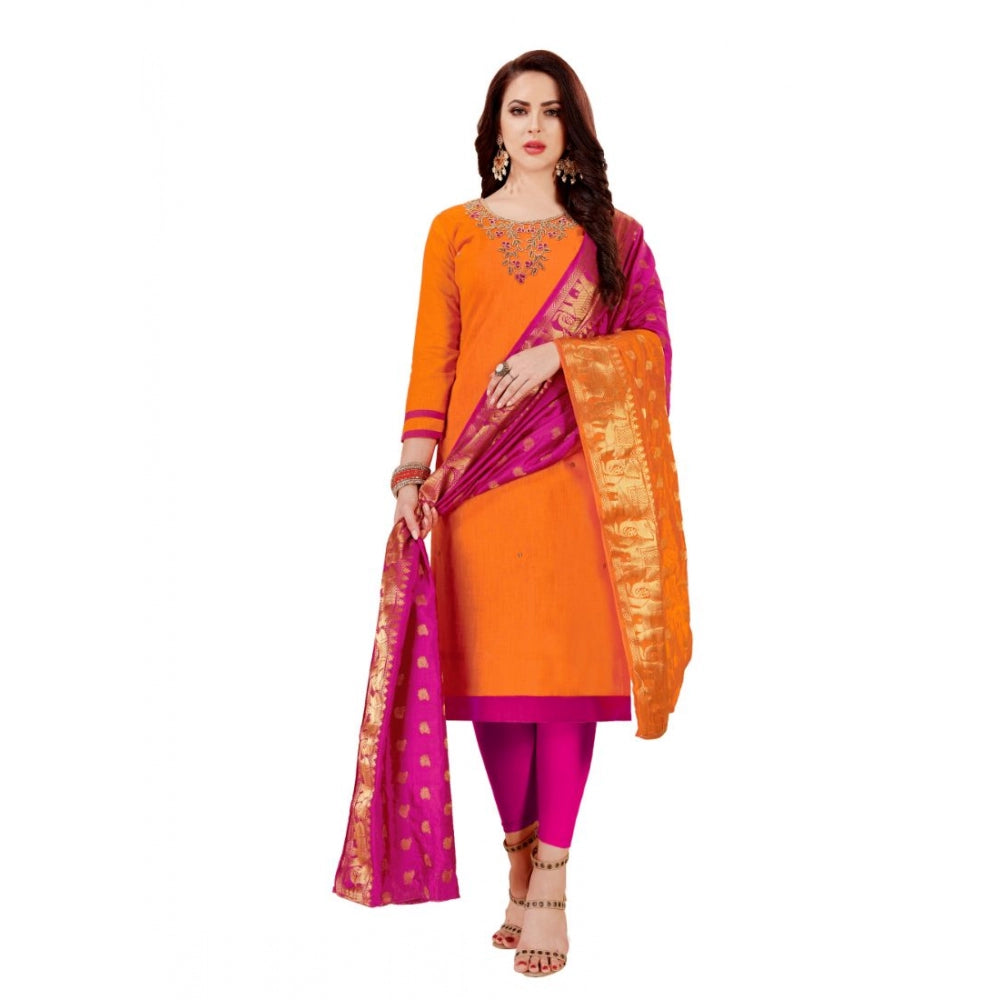 Generischer Salwar Kameez aus ungesäumter Slub-Baumwolle für Damen mit Dupatta (Orange, 2–2,5 m)