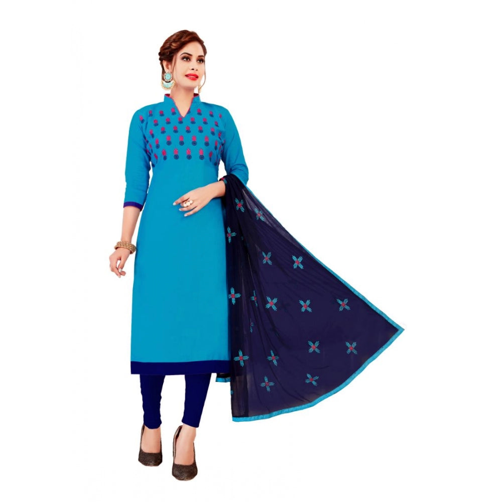 Generischer Salwar Kameez aus glänzender Baumwolle für Damen, ungesäumt, mit Dupatta (blau, 2–2,5 m)