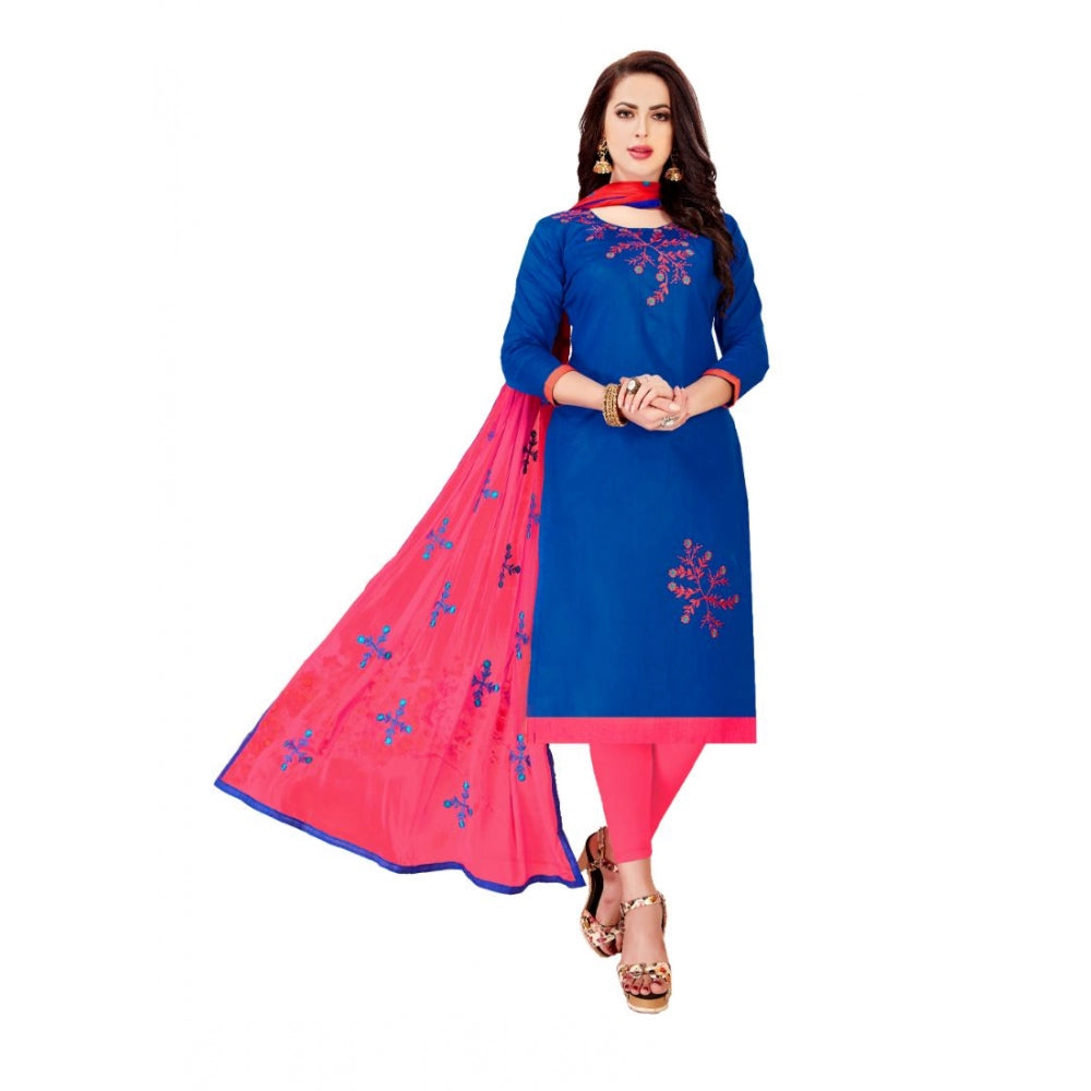 Generischer Salwar Kameez aus glänzender Baumwolle für Damen, ungesäumt, mit Dupatta (blau, 2–2,5 m)