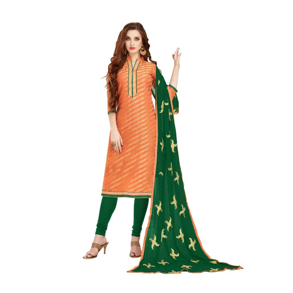 Generic Women's Banarasi Jacquard Unstitched Salwar-Suit Material With Dupatta (Oranage, 2-2.5mtrs)