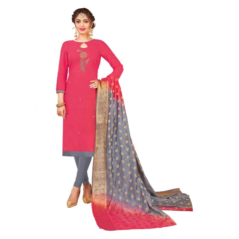 Generic Women's South Slub Cotton Unstitched Salwar-Suit Material With Dupatta (Pink, 2-2.5mtrs)