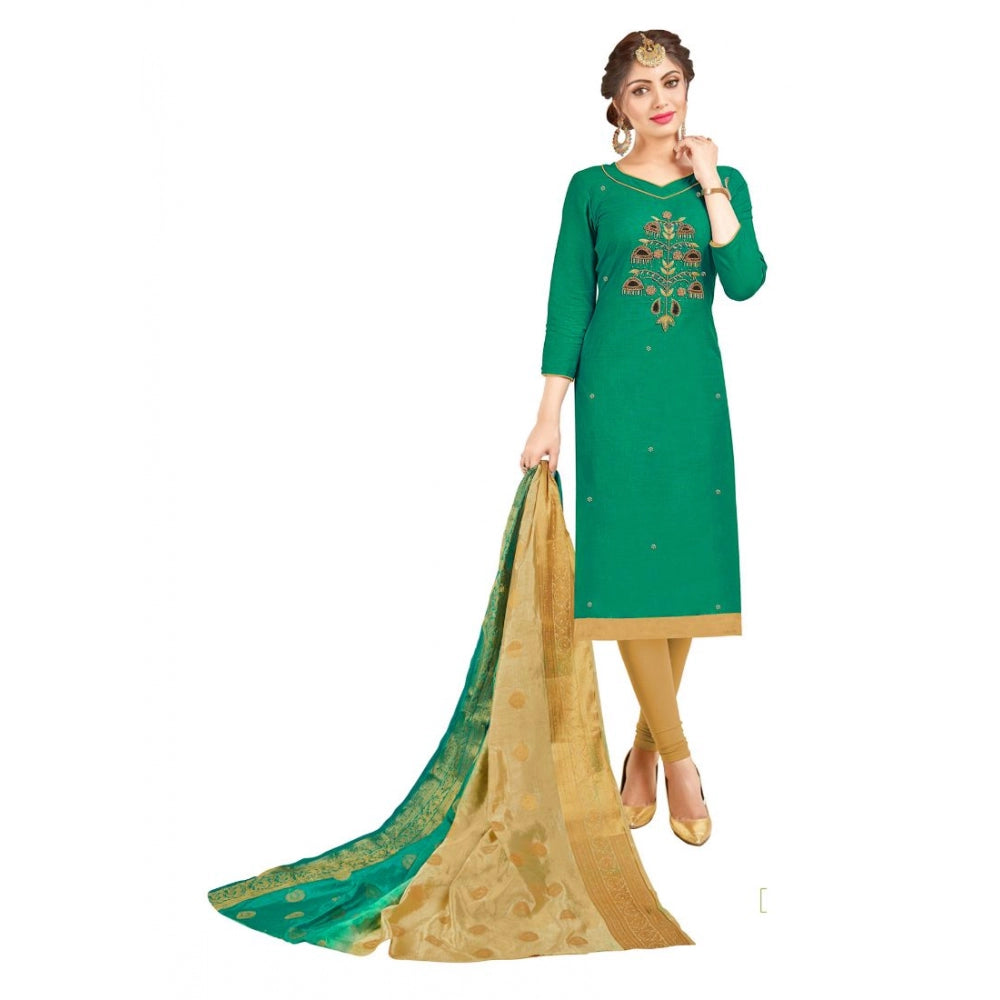 Generic Women's South Slub Cotton Unstitched Salwar-Suit Material With Dupatta (Green, 2-2.5mtrs)