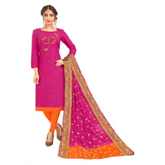 Generic Women's South Slub Cotton Unstitched Salwar-Suit Material With Dupatta (Magenta, 2-2.5mtrs)