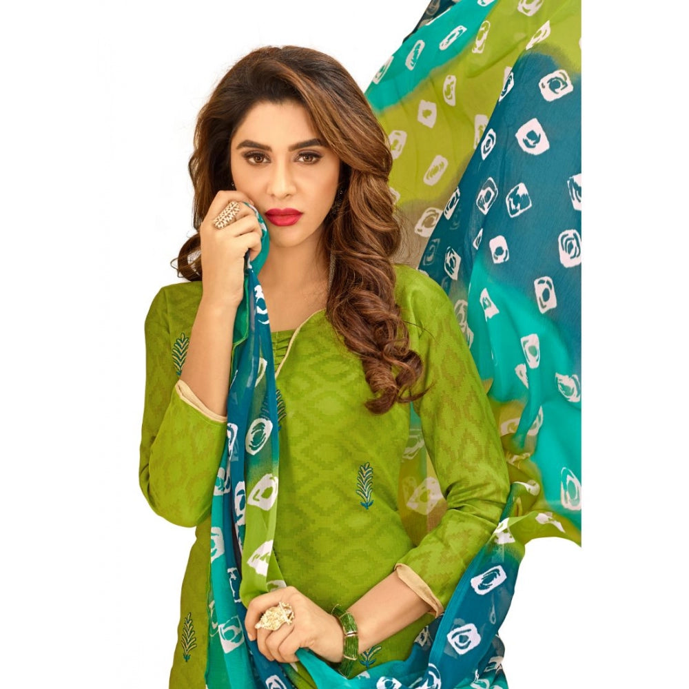 Generic Women's Cotton Jacquard Unstitched Salwar-Suit Material With Dupatta (Green, 2-2.5mtrs)