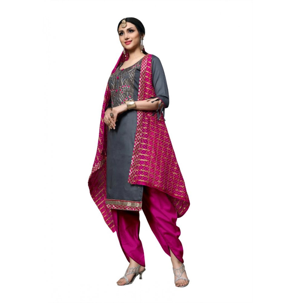 Generic Women's Cotton Unstitched Salwar-Suit Material With Dupatta (Grey, 2-2.5mtrs)