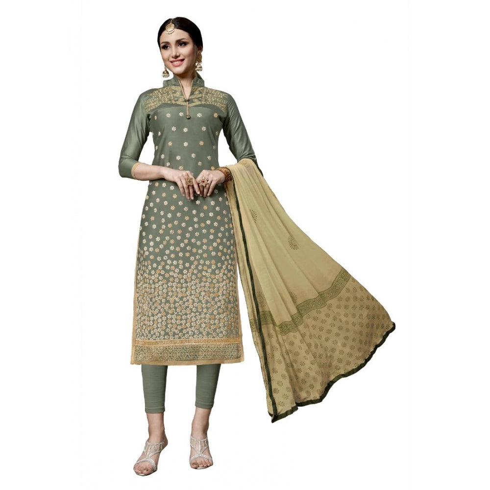 Generic Women's Cotton Unstitched Salwar-Suit Material With Dupatta (Light Green, 2-2.5mtrs)