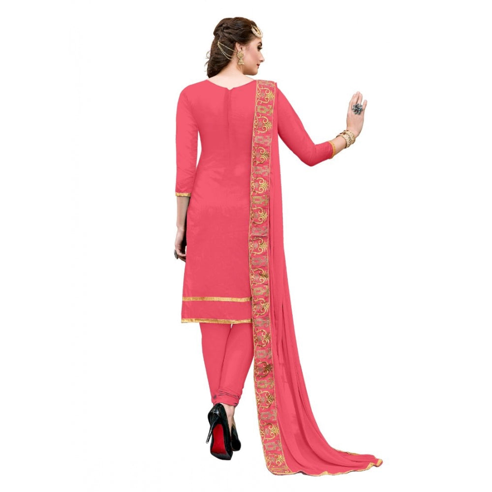 Generic Women's Chanderi Cotton Unstitched Salwar-Suit Material With Dupatta (Pige , 2-2.5mtrs)