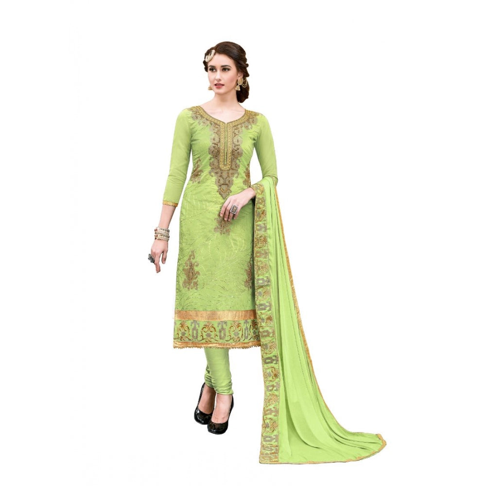 Generischer Salwar Kameez aus ungesäumter Chanderi-Baumwolle für Damen mit Dupatta (Grün, 2–2,5 m)