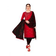 Generic Women's Glaze Cotton Unstitched Salwar-Suit Material With Dupatta (Red, 2-2.5mtrs)