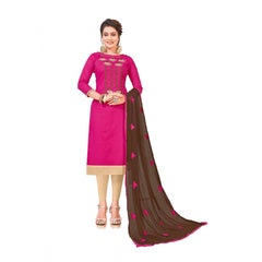 Generic Women's Slub Cotton Unstitched Salwar-Suit Material With Dupatta (Pink, 2-2.5mtrs)