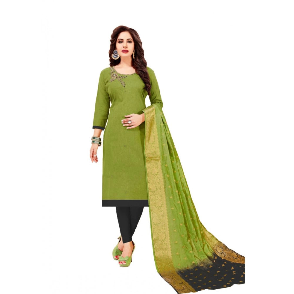 Generic Women's Slub Cotton Unstitched Salwar-Suit Material With Dupatta (Green, 2-2.5mtrs)