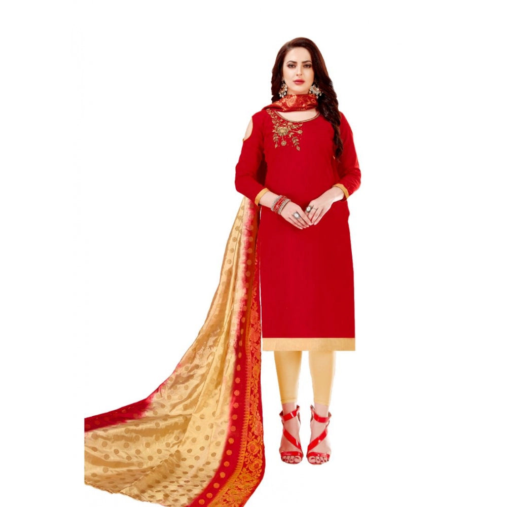 Generischer Salwar Kameez aus ungesäumter Slub-Baumwolle für Damen mit Dupatta (Rot, 2–2,5 m)