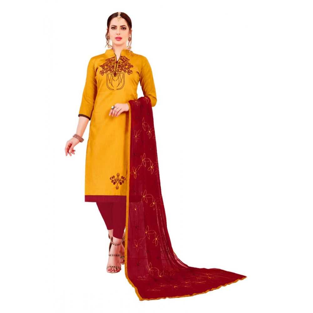 Generischer Salwar Kameez-Anzug aus glänzender Baumwolle für Damen, ungesäumt, mit Dupatta (gelb, 2–2,5 m)