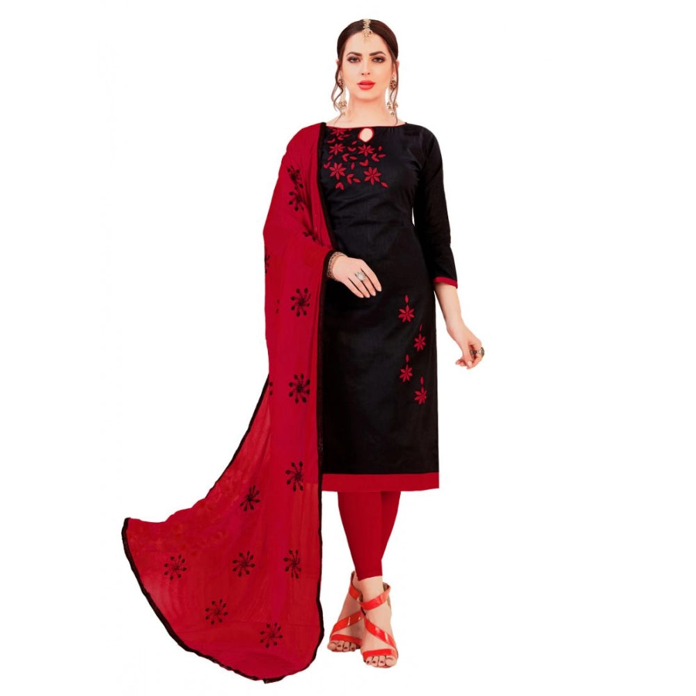 Generic Women's Glaze Cotton Unstitched Salwar-Suit Material With Dupatta (Black, 2-2.5mtrs)