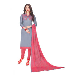 Generic Women's Glaze Cotton Unstitched Salwar-Suit Material With Dupatta (Ash , 2-2.5mtrs)