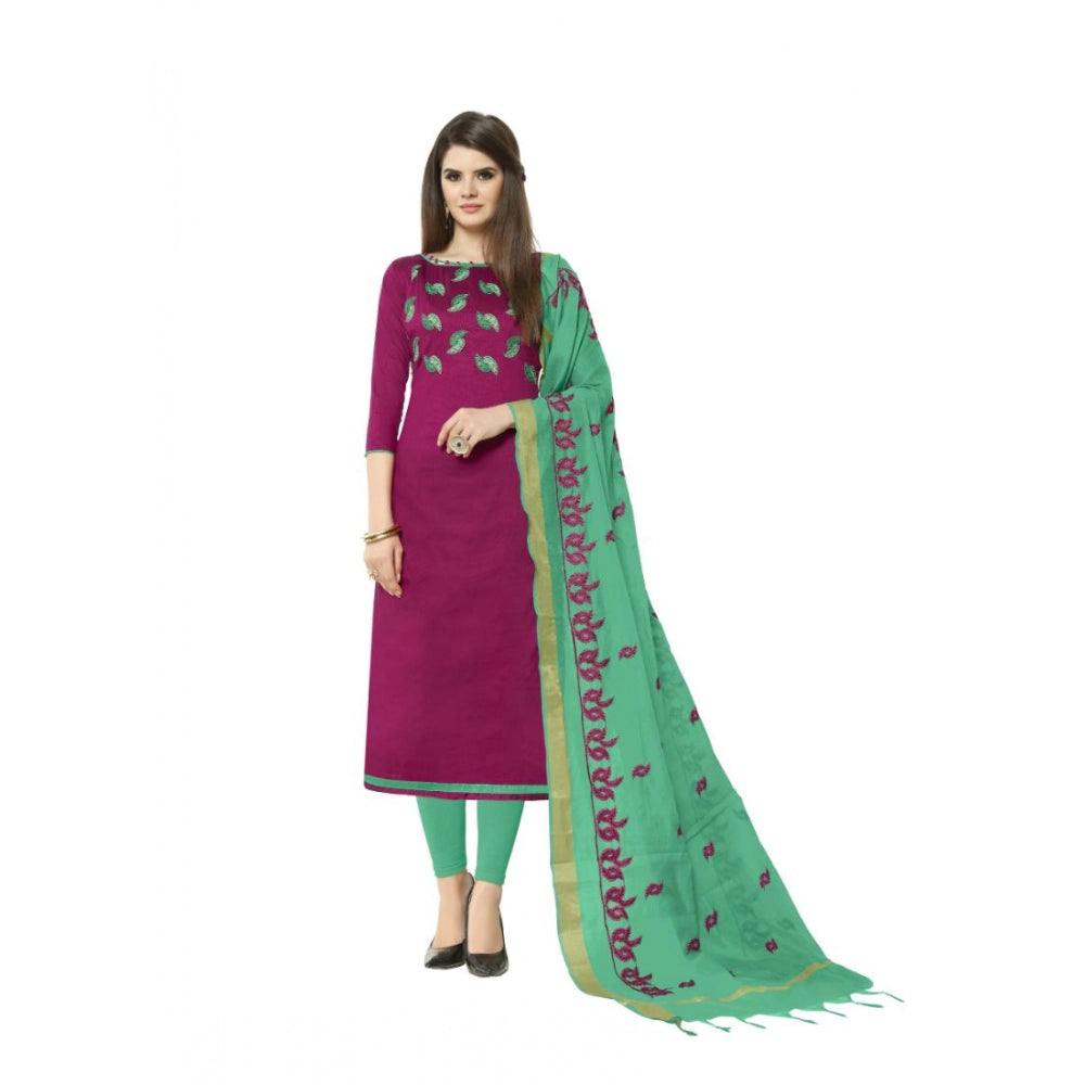 Generic Women's Slub Cotton Unstitched Salwar-Suit Material With Dupatta (Magenta, 2-2.5mtrs)