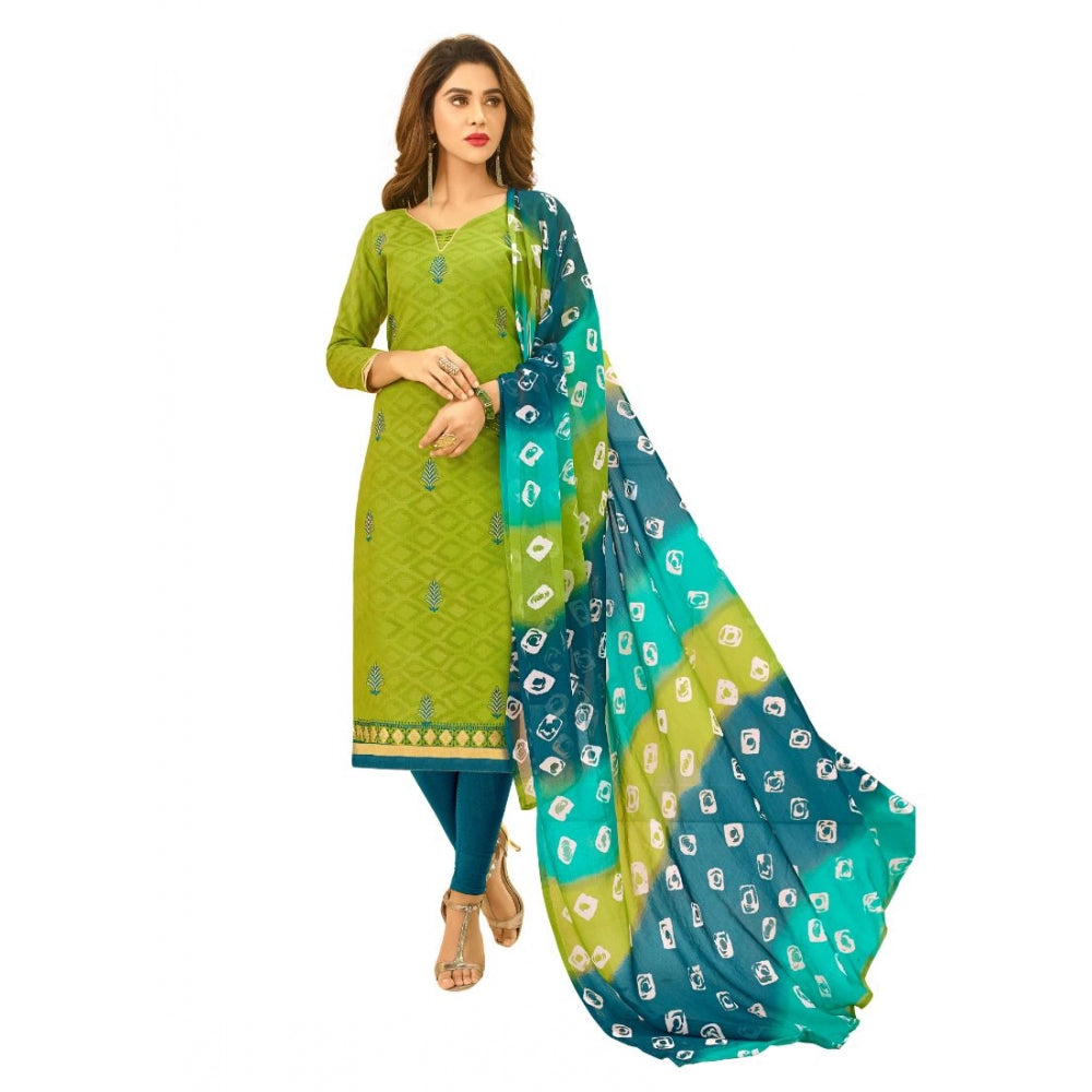 Generischer Salwar Kameez-Anzug aus Baumwolljacquard für Damen, ungesäumt, mit Dupatta (Grün, 2–2,5 m)