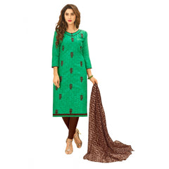 Generischer Salwar Kameez-Anzug aus Baumwolljacquard für Damen, ungesäumt, mit Dupatta (Grün, 2–2,5 m)