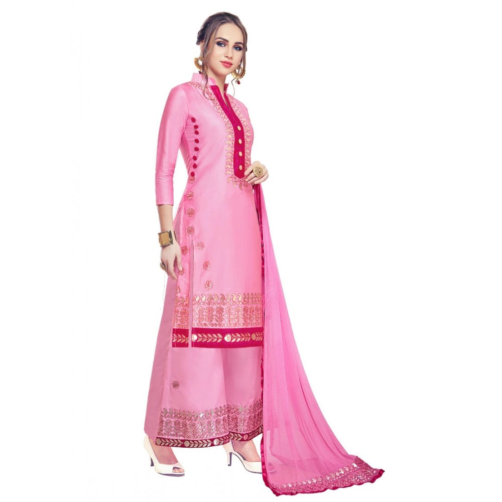 Generic Women's Cotton Unstitched Salwar-Suit Material With Dupatta (Pink, 2-2.5mtrs)