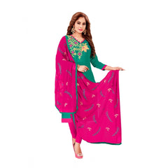 Generischer Salwar Kameez-Anzug aus glänzender Baumwolle für Damen, ungesäumt, mit Dupatta (Grün, 2–2,5 m)