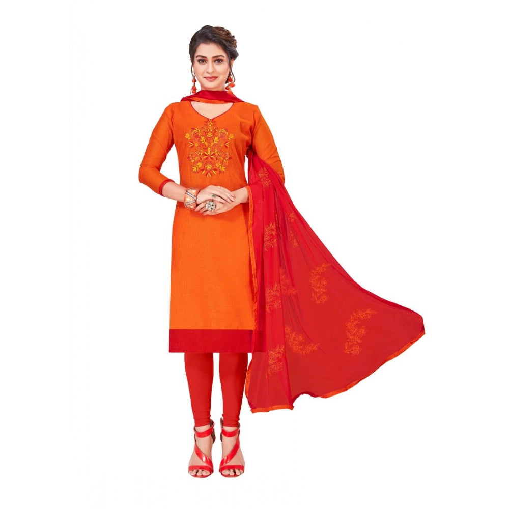 Generic Women's Modal Silk Unstitched Salwar-Suit Material With Dupatta (Oranage, 2-2.5mtrs)