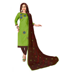 Generischer Salwar Kameez aus glänzender Baumwolle für Damen, ungesäumt, mit Dupatta (Grün, 2–2,5 m)