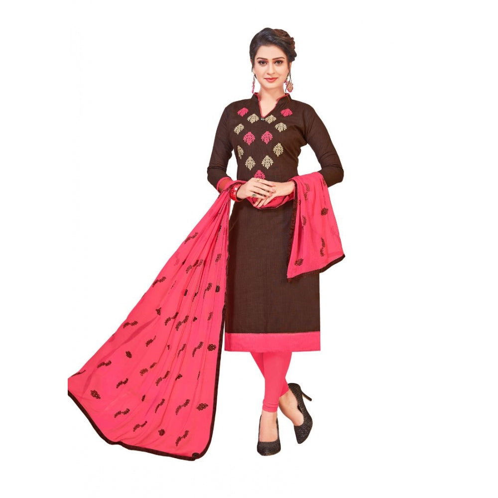 Generic Women's Slub Cotton Unstitched Salwar-Suit Material With Dupatta (Brown, 2-2.5mtrs)