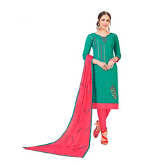 Generic Women's Slub Cotton Unstitched Salwar-Suit Material With Dupatta (Green, 2-2.5mtrs)