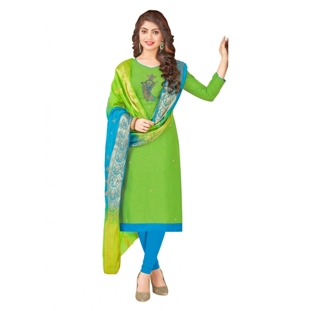 Generic Women's South Slub Cotton Unstitched Salwar-Suit Material With Dupatta (Green, 2-2.5mtrs)