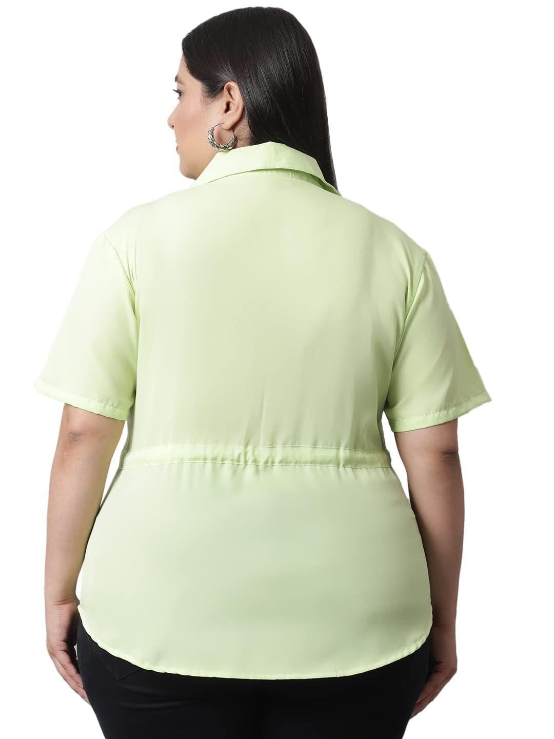 Flambeur Women's Plus Size Solid Lemon Green Casual Shirt