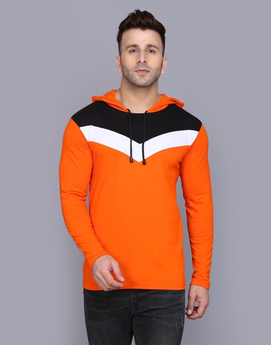 Cotton Color Block Full Sleeves Hooded T-Shirt