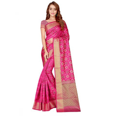 Generic Women's Kanjivaram Silk Saree with Blouse (Pink, 5-6 Mtrs)