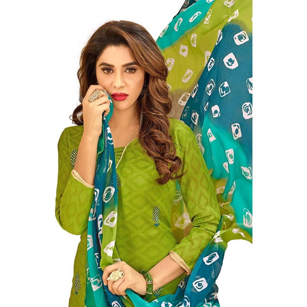 Generic Women's Cotton Jacquard Unstitched Salwar-Suit Material With Dupatta (Green, 2 Mtr)