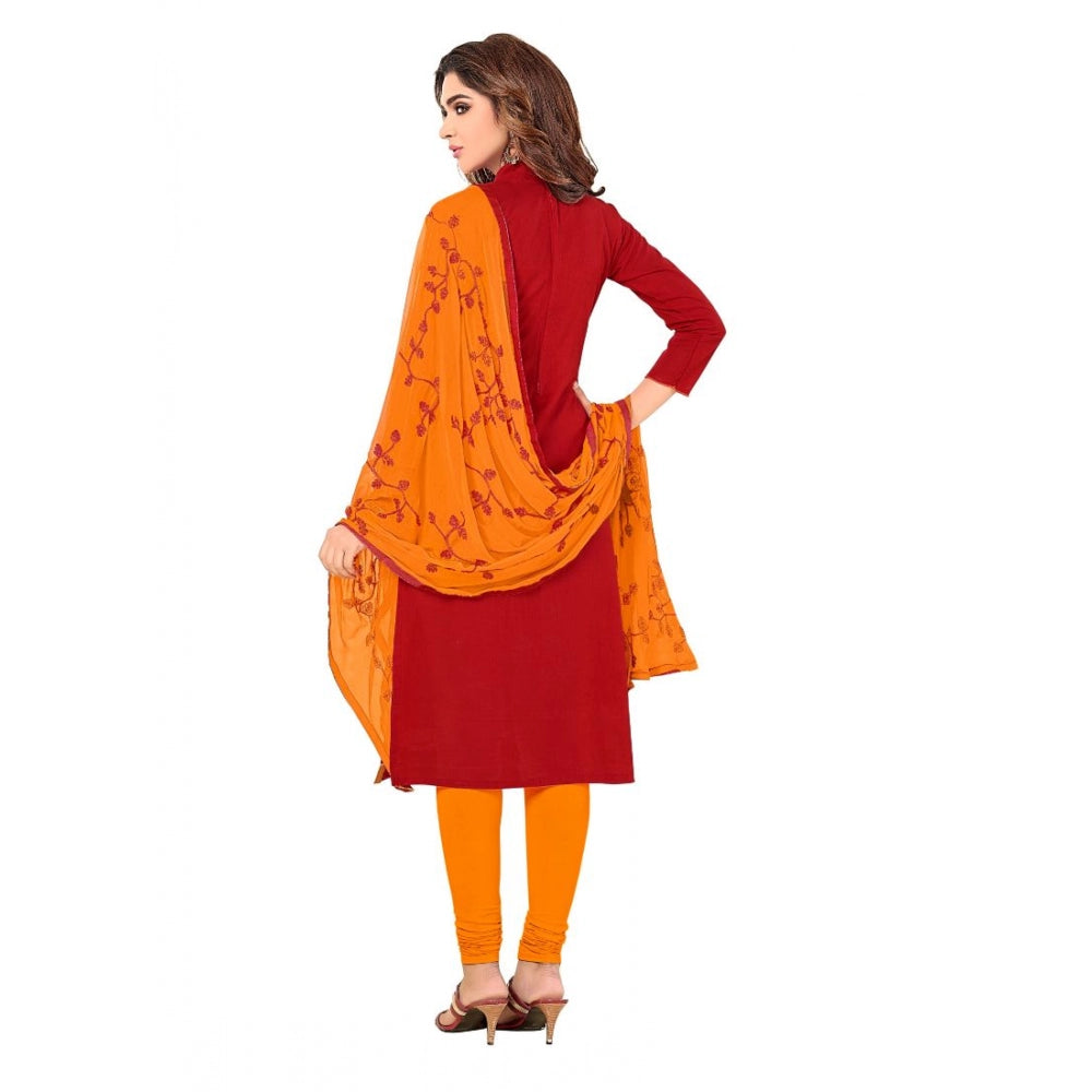 Generischer Salwar Kameez aus ungesäumter Slub-Baumwolle für Damen mit Dupatta (Rot, 2 Meter)