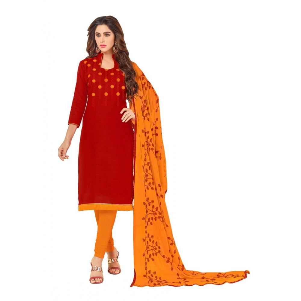 Generischer Salwar Kameez aus ungesäumter Slub-Baumwolle für Damen mit Dupatta (Rot, 2 Meter)