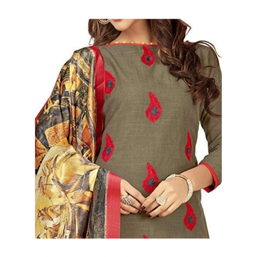 Generic Women's SLUB COTTON Unstitched Salwar-Suit Material With Dupatta (Mehendi Green, 2 Mtr)