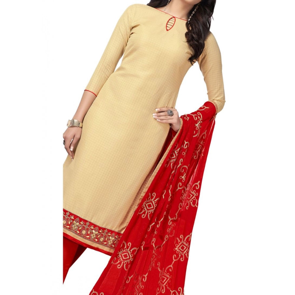 Generic Women's Cotton Unstitched Salwar-Suit Material With Dupatta (Beige, 2 Mtr)