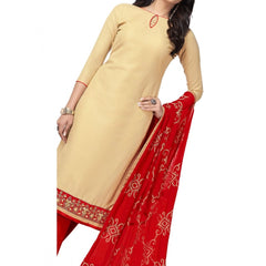 Generic Women's Cotton Unstitched Salwar-Suit Material With Dupatta (Beige, 2 Mtr)
