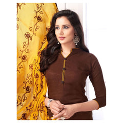 Generic Women's Cotton Unstitched Salwar-Suit Material With Dupatta (Brown, 2 Mtr)