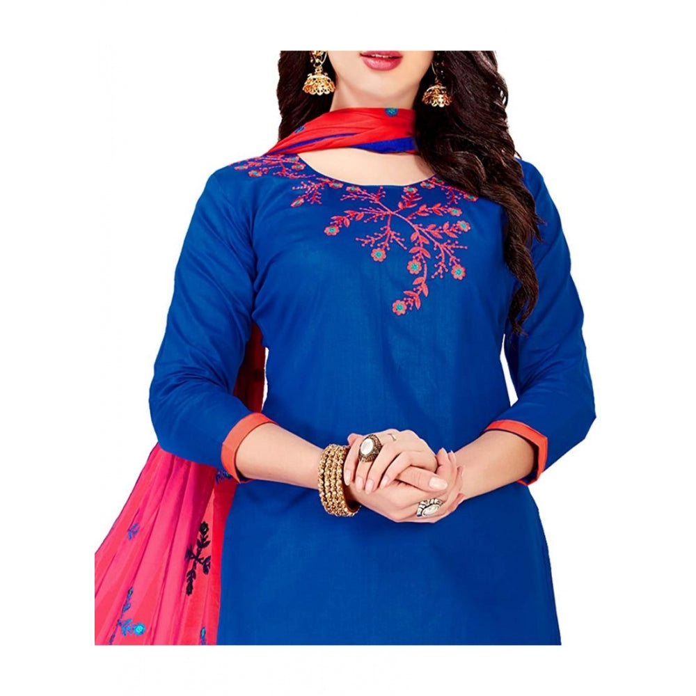 Generic Women's Glaze Cotton Unstitched Salwar-Suit Material With Dupatta (Blue, 2 Mtr)