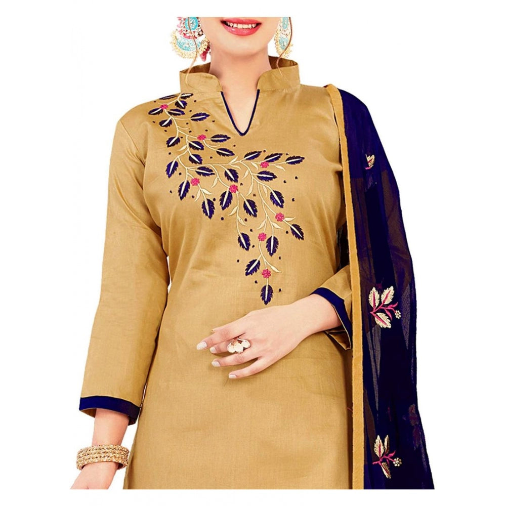 Generic Women's Glaze Cotton Unstitched Salwar-Suit Material With Dupatta (Beige, 2 Mtr)