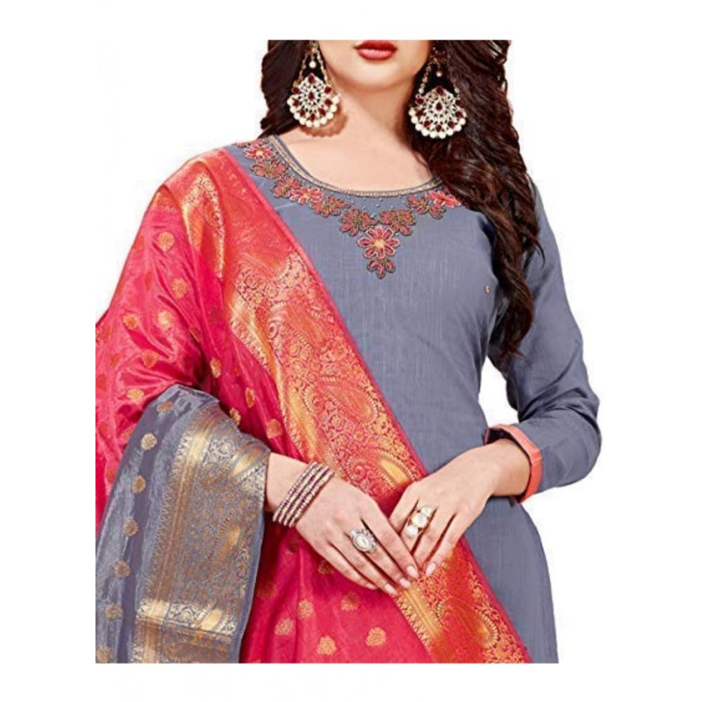 Generischer Salwar Kameez-Anzug aus Slub-Baumwolle für Damen, ungesäumt, mit Dupatta (grau, 2 m)